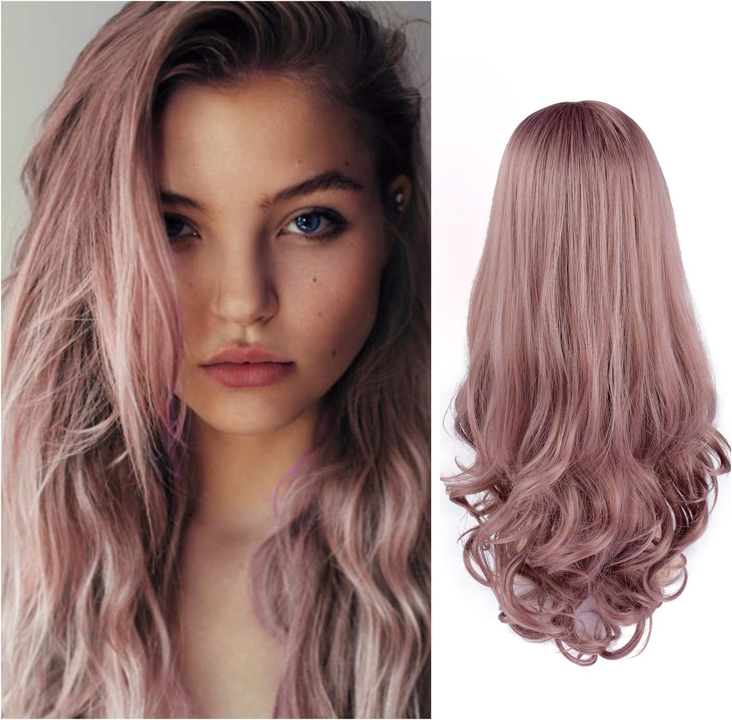 Tofafa Purple Wig for Women,Long Wavy Wig Fun for Everyday or Cosplay and Costume,100% Heat Resistant Synthetic Hair,Comes with a Free Wig Cap(24 inch)
