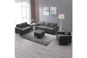 ZAFLY 4 Pcs Sectional Sofa with Storage Ottoman for Living Room, Sectional Couches and Loveseat Sets, Living Room Furniture Set,3-Seat Sofa + Ottoman + Loveseat+ Armchair,Dark Grey