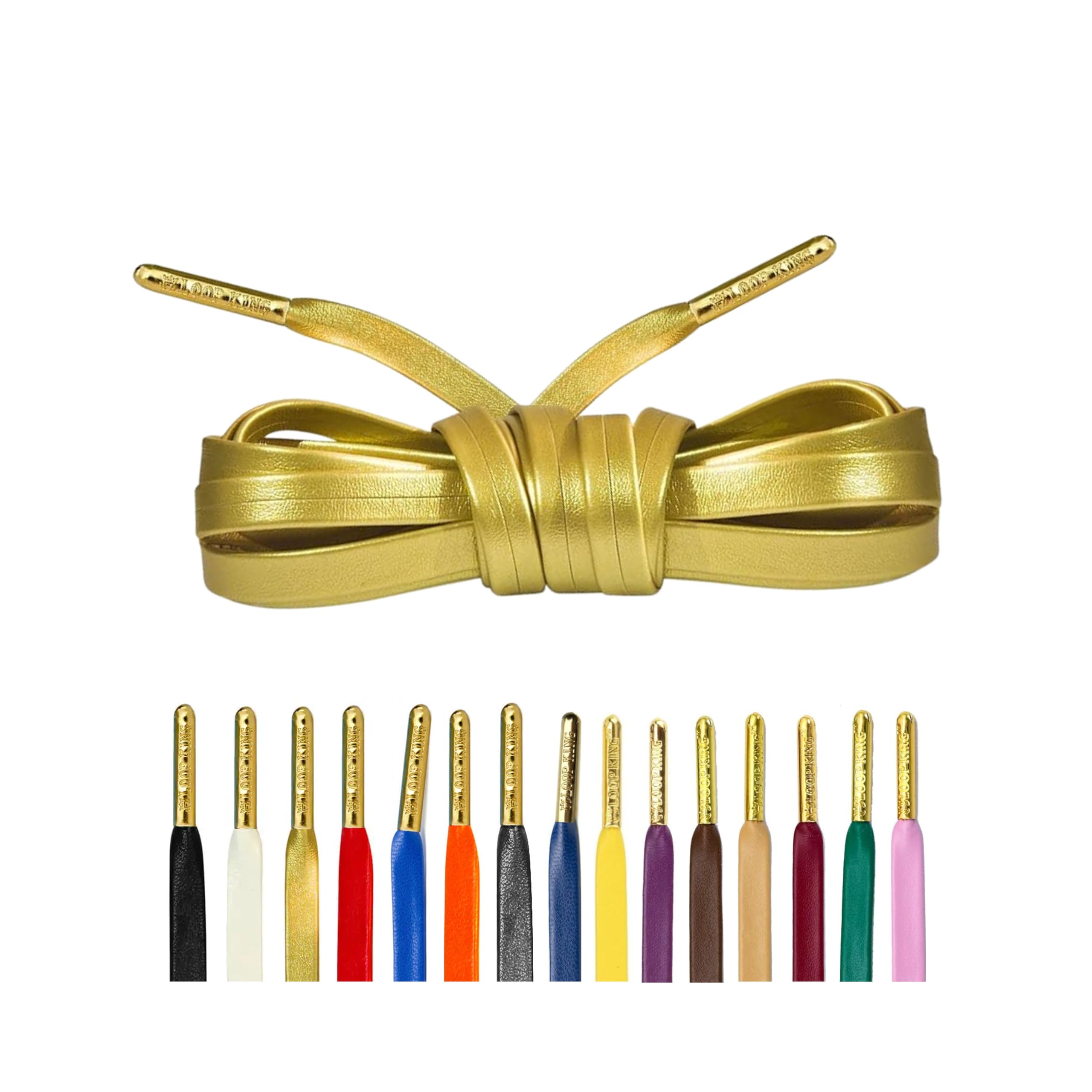 Loop King Laces - Premium Gold Flat Leather Shoe