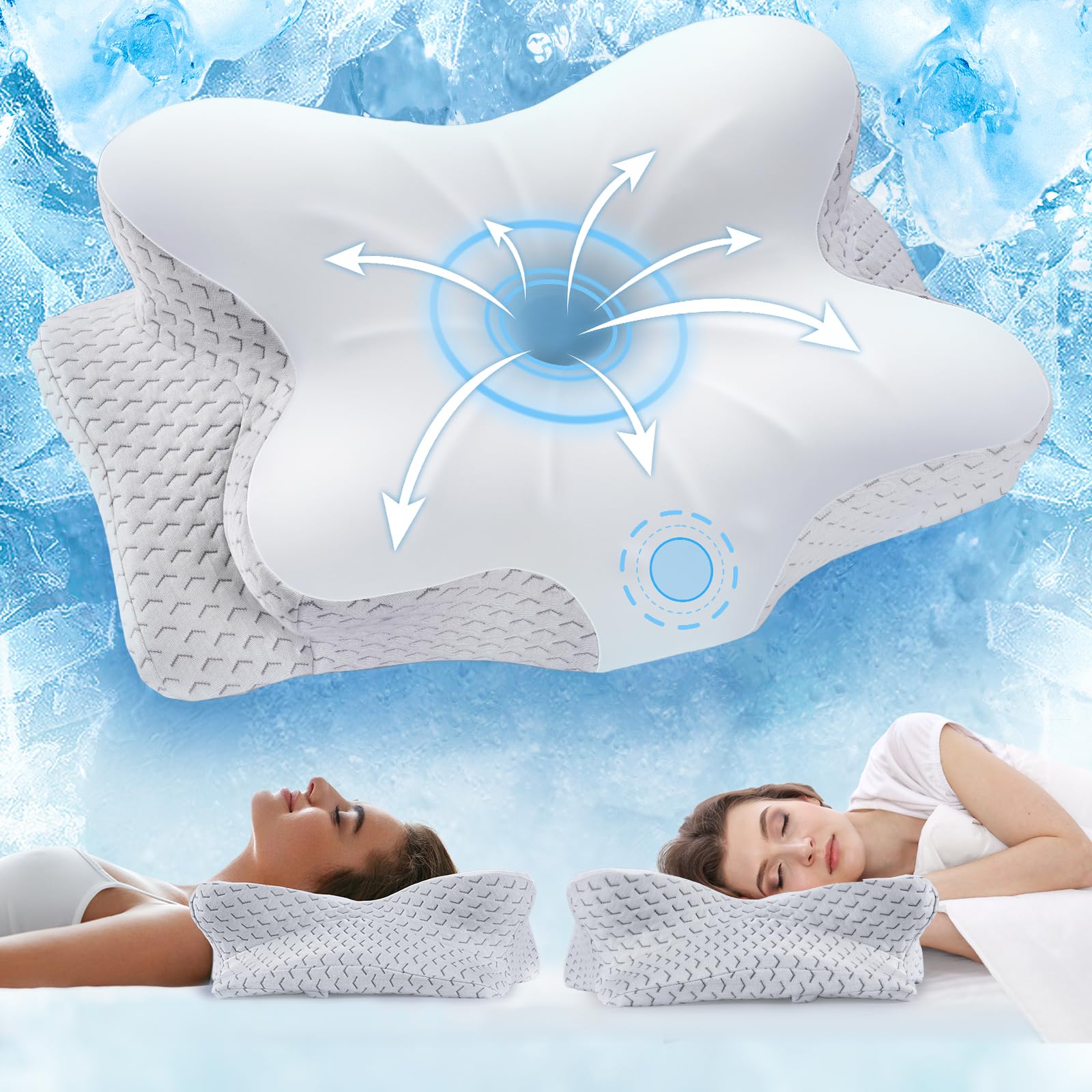 Photo 1 of Vuteehy Cervical Neck Pillow for Pain Relief Sleeping, Neck Support Pillows for Sleeping with Cooling Pillowcase, Ergonomic Memory Foam Pillows, Contour Orthopedic Pillow for Side Back Stomach Sleeper