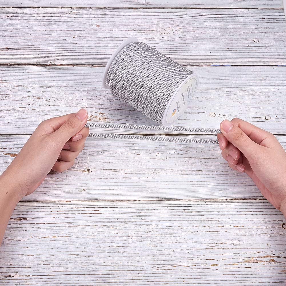 PH PandaHall 18 Yards(16.4m) 5mm Twisted Cord Trim 3-Ply Twisted Cord Rope Silver Nylon Crafting Trim Thread String for Curtain Tieback Gift Bags Rope Handles Handbags Handles DIY Craft Making - Image 5