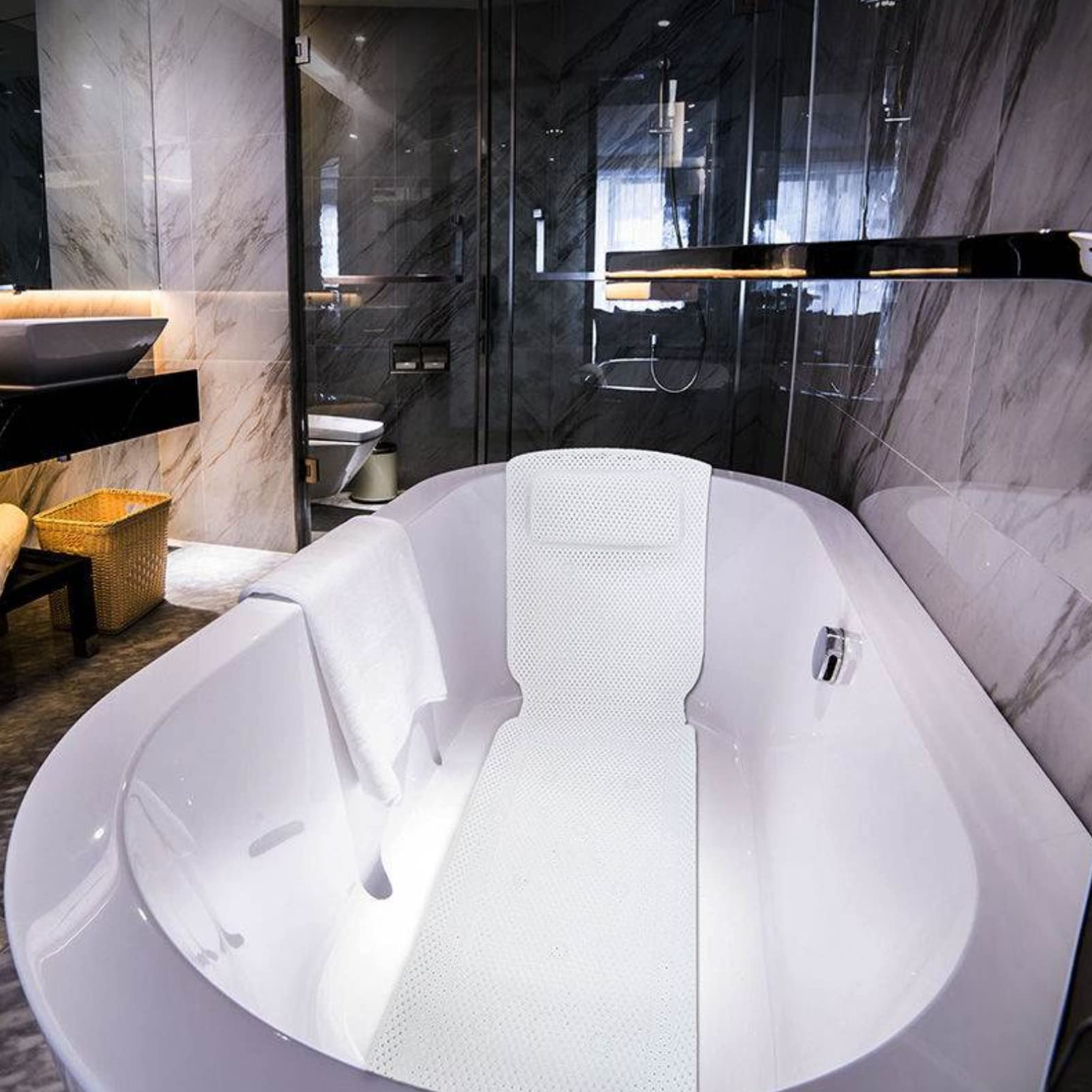 Bathtub Shower Mat, Extra Long Non-Slip Bath Mat with Suction Cups and Drain Holes for Bathroom, 125 X 36cm