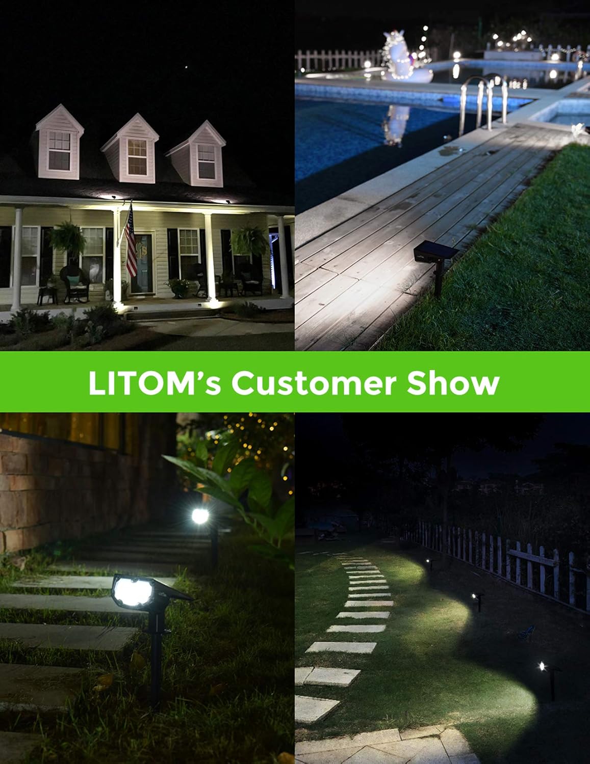LITOM 12 LEDs Solar Landscape Spotlights, IP67 Waterproof Solar Powered Wall Lights 2-in-1 Wireless Outdoor Solar Landscaping Light for Yard Garden Driveway Porch Walkway Pool Patio 6 Pack Cold White - - 