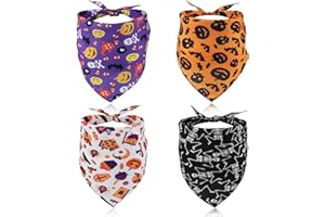 Luter 4pcs Pet Halloween Costume, Halloween Dog Scarf Halloween Bandanas Pumpkin Bat Triangle Dog Scarf for Big Small Medium 