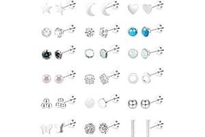Staligue Surgical Steel Earrings for Women Men Hypoallergenic Flat back Stud Earrings for Sensitive Ears CZ Opal Moon Pearl 20G Flower Back Cartilage Earrings