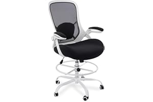 HYLONE 400lbs Heavy Duty Drafting Chair 5" Thickened Seat Office Chair with Flip-Up Armrests Tall Ergonomic Computer Chair with Lumbar Support and Adjustable Footrest Ring Standing Desk Chair (Black)