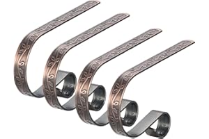 PintreeLand Christmas Stocking Holders for Mantle Set of 4, Adjustable Vintage Metal Xmas Stocking Hanger for Fireplace Holiday Family Christmas Stocking Hooks (Purple Bronze)