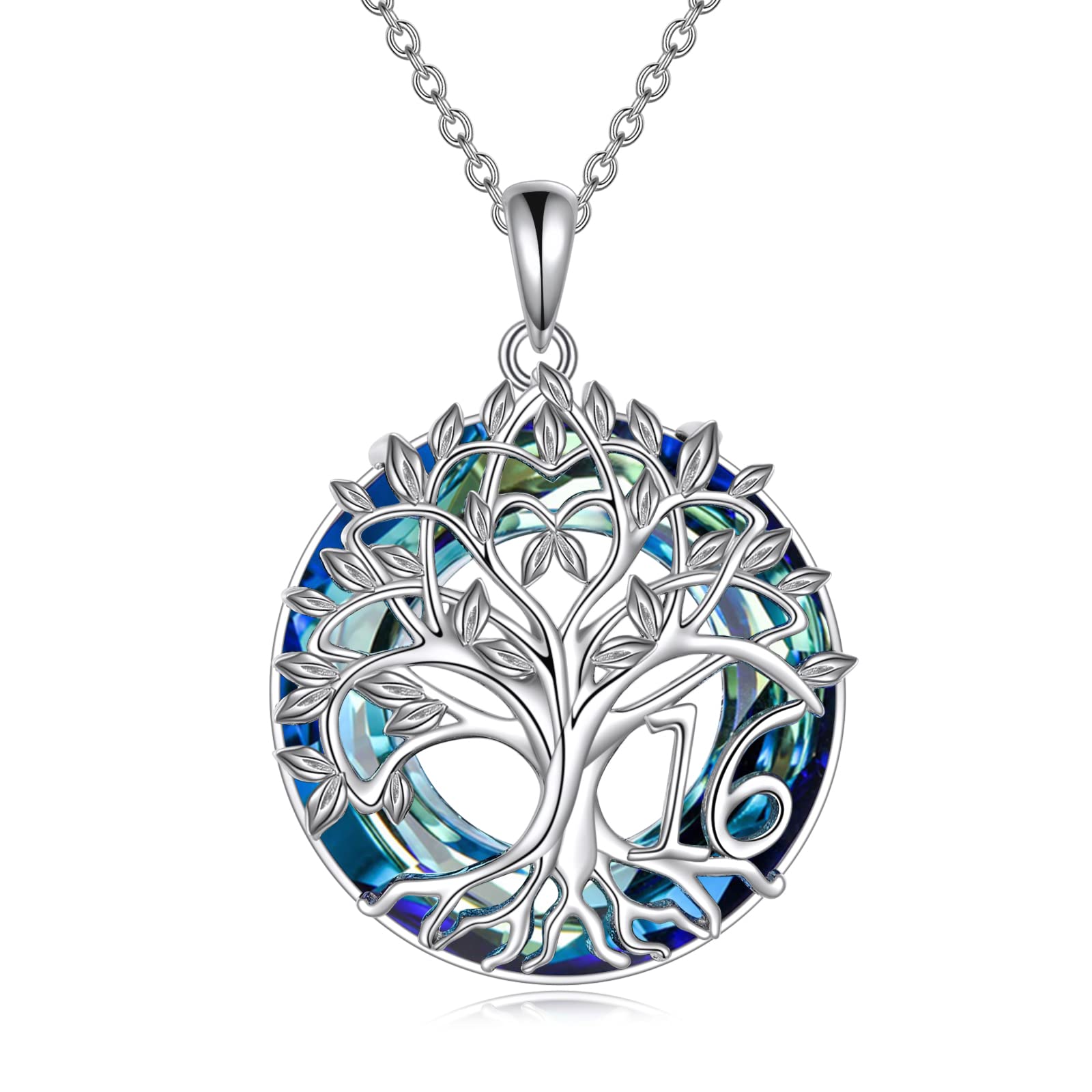 YFN Sweet 16th Birthday Gifts for Girls Sterling Silver Tree of Life 16 Necklace Jewellery for 16 Year Old Girl Granddaughter