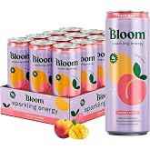 Bloom Nutrition Zero Sugar Energy Drink, Peach Mango, 12oz 12pk | 180mg natural caffeine with prebiotics, green tea extract &amp; lychee for energy, focus and feel-good refreshment.