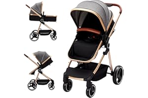 TAKYWEP Convertible Baby Stroller, High Landscape Foldable Stroller for Toddlers, 3 in 1 Reversible Newborn Pushchair with Adjustable Backrest and Canopy, Windproof Foot Cover, 5-Point Harness, Grey