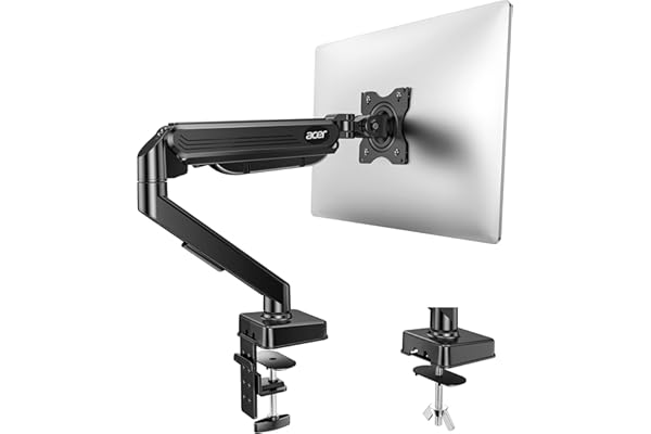 Acer Single Monitor Arm, 17 to 34 Inch Gas Spring Monitor Stand | Adjustable Desk Mount with VESA 75/100mm, C-Clamp/Grommet B