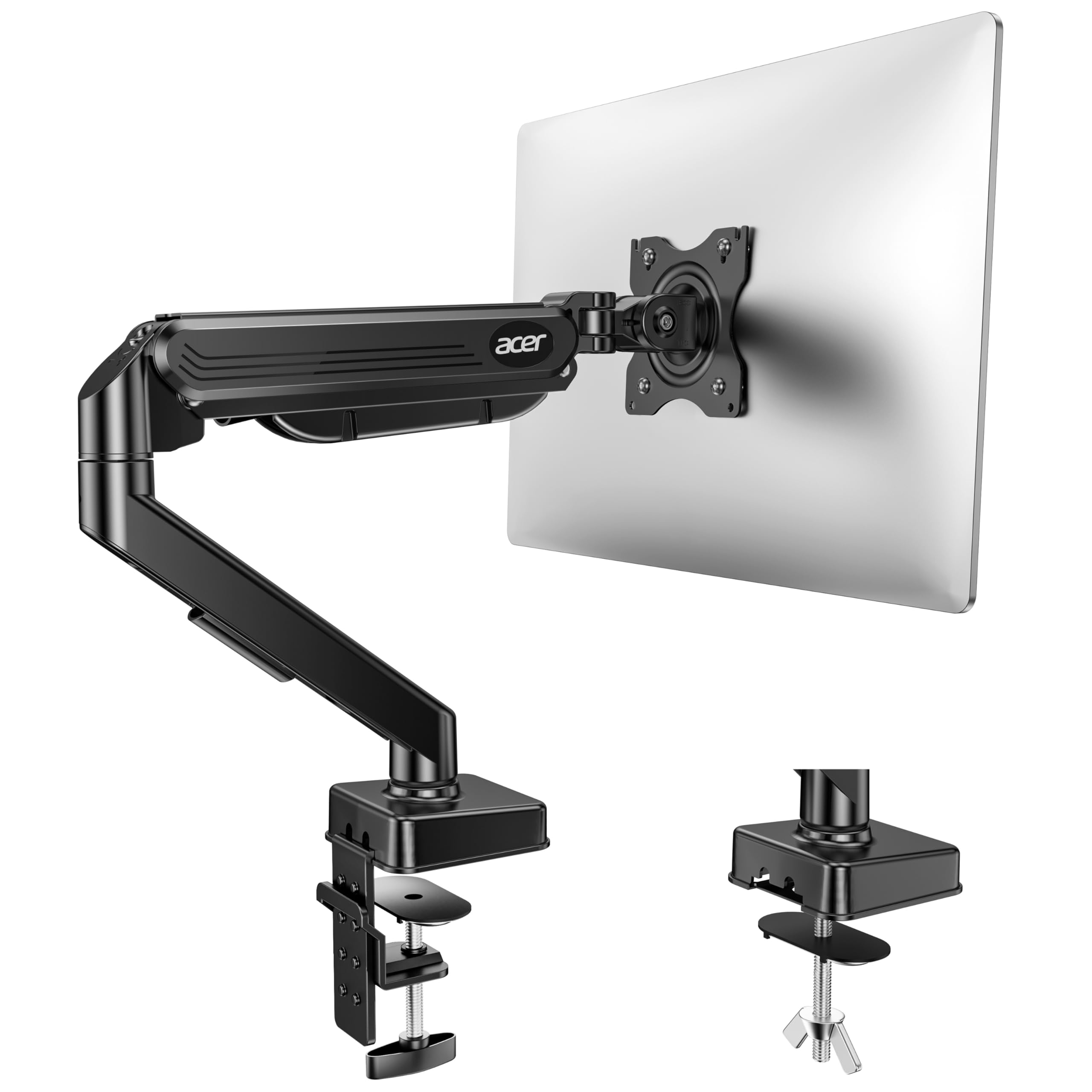 Photo 1 of Acer Single Monitor Mount, Fully Adjustable Monitor Arm Fits 17 to 34 Inch Screens, Gas Spring VESA Mount with C-Clamp & Grommet Base, Computer Desk Arm with Tilt Swivel Rotate Supports 4.4-19.8 lbs