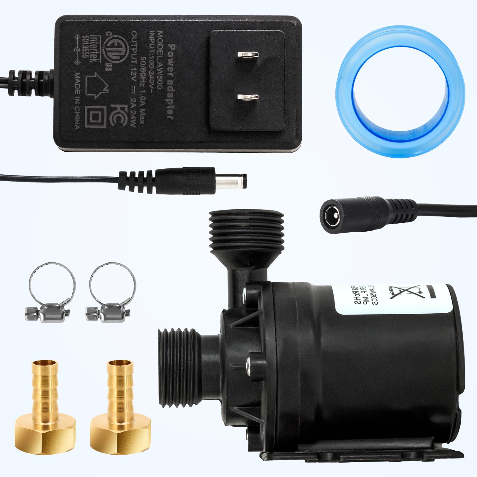 Photo 1 of 14A DC 12V Water Pump Circulation Pump- 3.43GPM, 19.6ft Lift, Ultra-Quiet Brushless Motor w/Adapter - for Solar Heaters, RVs, Brewing & Farms (Non-Self-Priming)