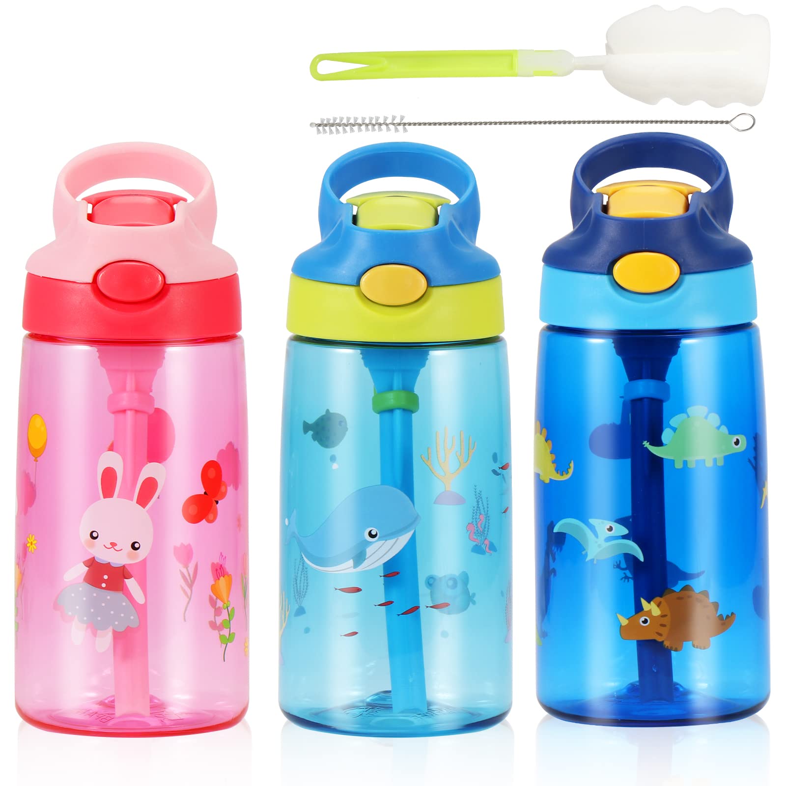 SUPPRUI Kids Water Bottles with Straw for School,480ml Water Bottle Kids,BPA-Free,Leakproof Drink Bottle for Boys & Girls(Light Blue Shark) — image 1