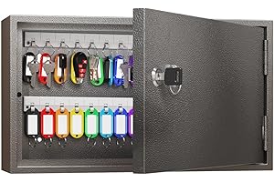 WeHere Key Lock Box for 60 Keys, Wall Mount Key Cabinet with Color Key Tags, Steel Key Storage Box with Lock, Key Holder Organizer for Home, Office, Apartment, Property Management