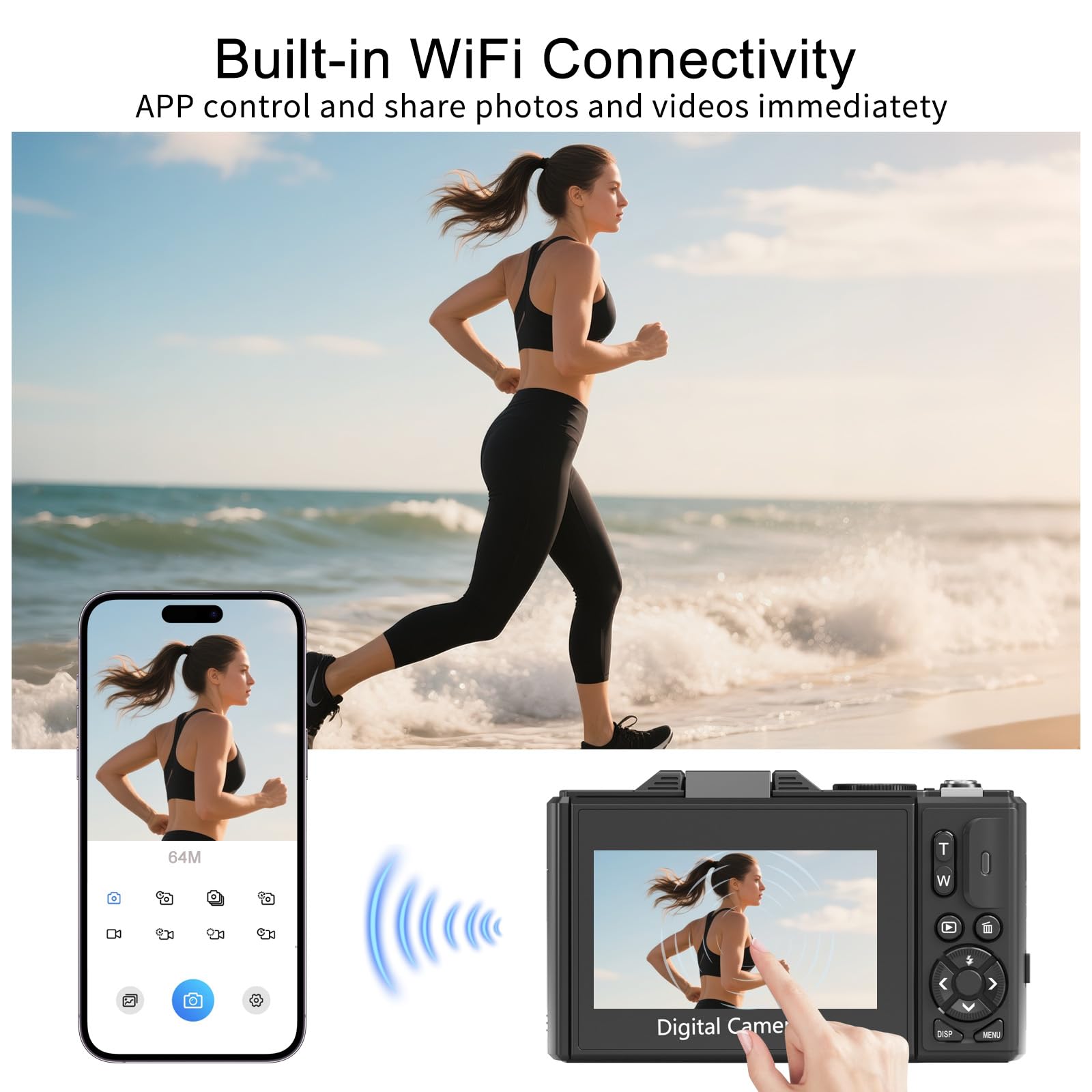 FLATIC Digital Camera, 5K 75MP Cameras for Photography with WiFi & 64GB TF Card, Autofoucs Vlogging Camera for YouTube with 180° Flip Screen, Compact Vlog Travel Camera Kit for Beginner, Teens (Black)