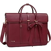MOSISO Laptop Bag for Women, 15-15.6 inch PU Leather Laptop Shoulder Bags Convertible Backpack, 16 inch Messenger Bags Casual Handbag Work Briefcase Travel Computer Bag with Bowknot, Wine Red