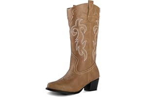 Canyon Trails Women's Rodeo Boots - Classic Western Booties for Women & Teen Girls, Black, Mid-Calf, Faux Leather, Memory Foam Insole, Cowboy Boots