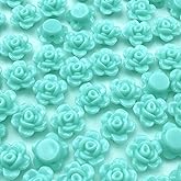 Tingoons 250 PCS Candy Color Rose Flower Beads Acrylic Flat Back Loose Spacer Beads Pastel Colorful Embellishments with Hole for Jewelry Making Necklace Bracelets Earring Crafts(Lake Green)