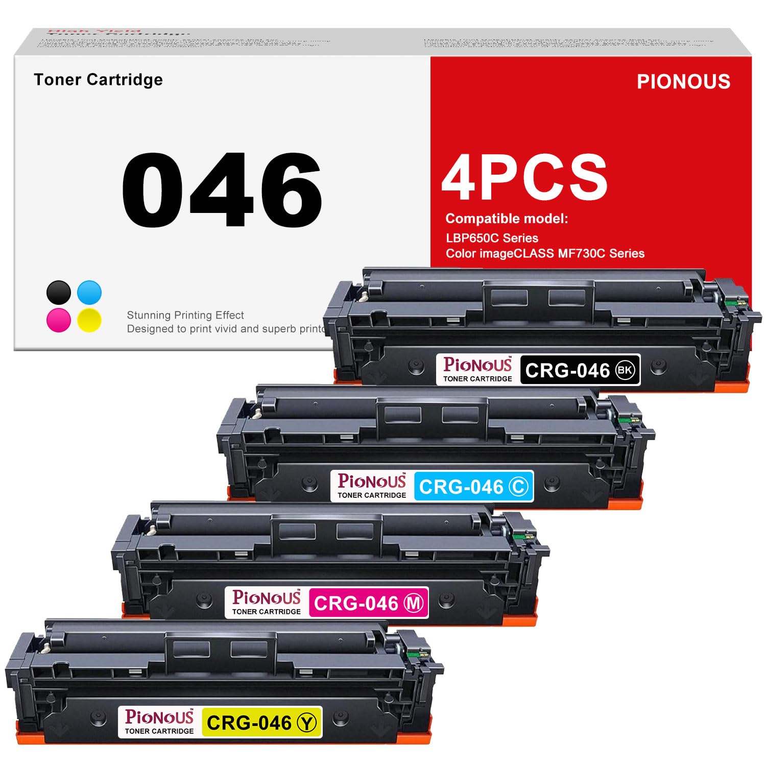 Photo 1 of 046/046H High Yield Toner (4-Pack) Replacement for Canon CRG-046 (Black, Cyan, Magenta, Yellow) Compatible with imageCLASS MF733Cdw MF731Cdw MF735Cdw LBP654Cdw Printer