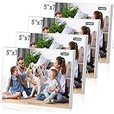 POZEAN 5x7 Acrylic Picture Frame, 4 Pack Clear Acrylic Frame with Stand, Frameless Magnetic Picture Frame, Transparent Photo Frame for Desktop Display Home Office Decor