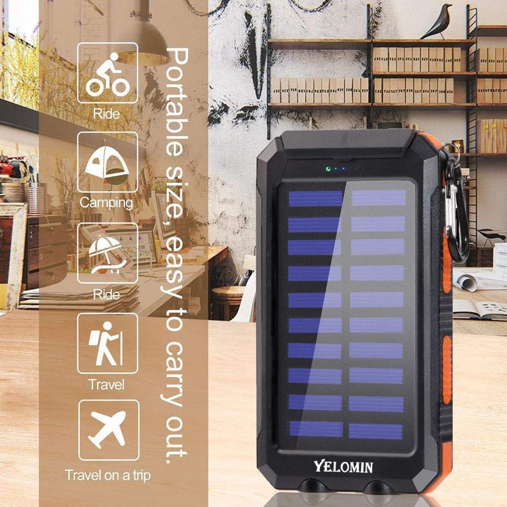 Solar Charger,Yelomin 20000mAh Portable Outdoor Mobile Power Bank,Camping External Backup Battery Pack Dual USB 5V 1A/2A Outputs with SOS Function & Compass