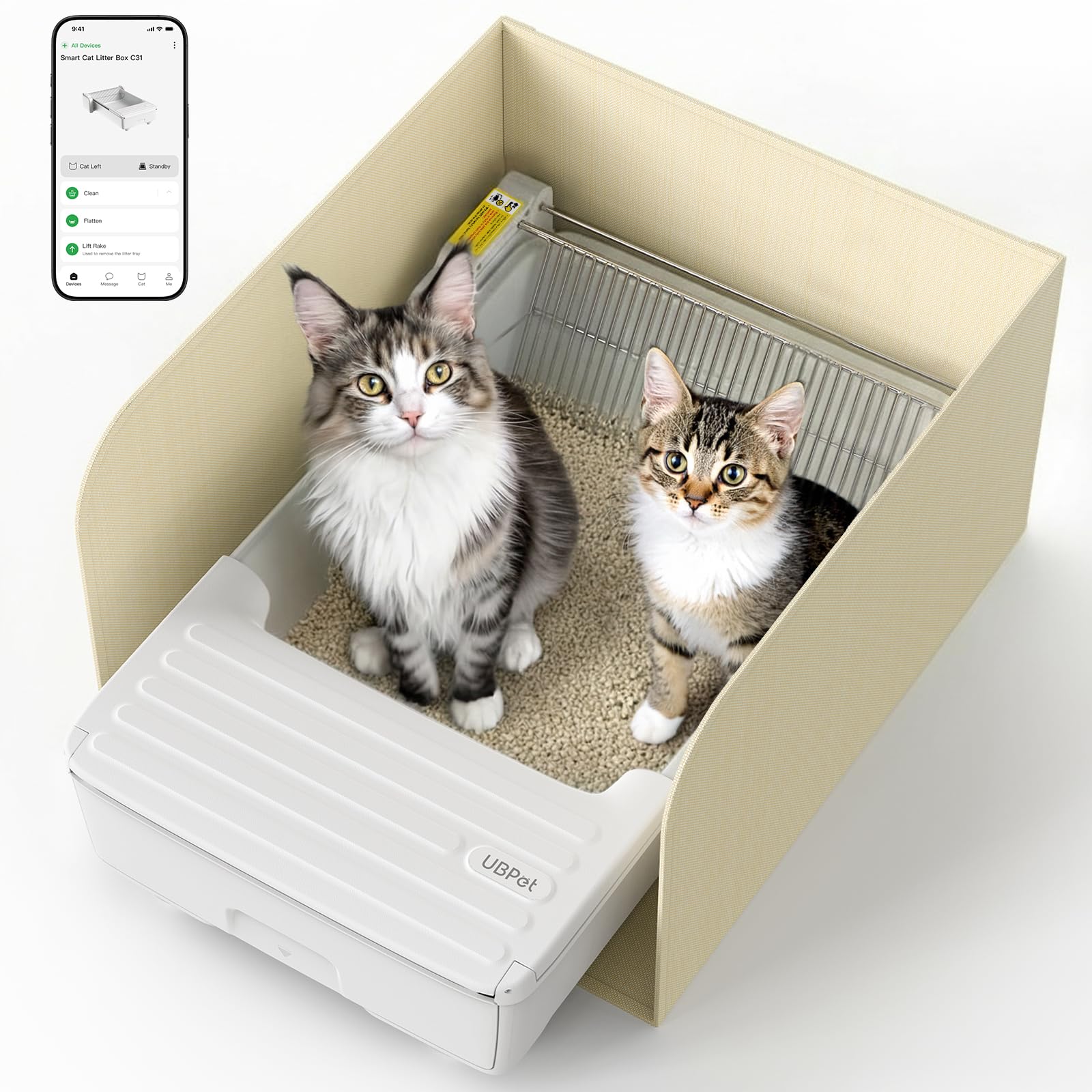 Photo 1 of UBPET Open Top Automatic Litter Box, Self Cleaning Cat Litter Box with APP Control and Safety Sensor, Dual Rake, Odor Control, Large Capacity for Multiple Cats