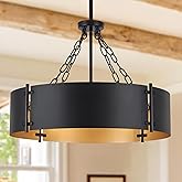 23.62'' Modern Drum Chandelier 6-Light Farmhouse Black and Gold Dining Room Light Fixture Industrial Large Pendant Lighting R
