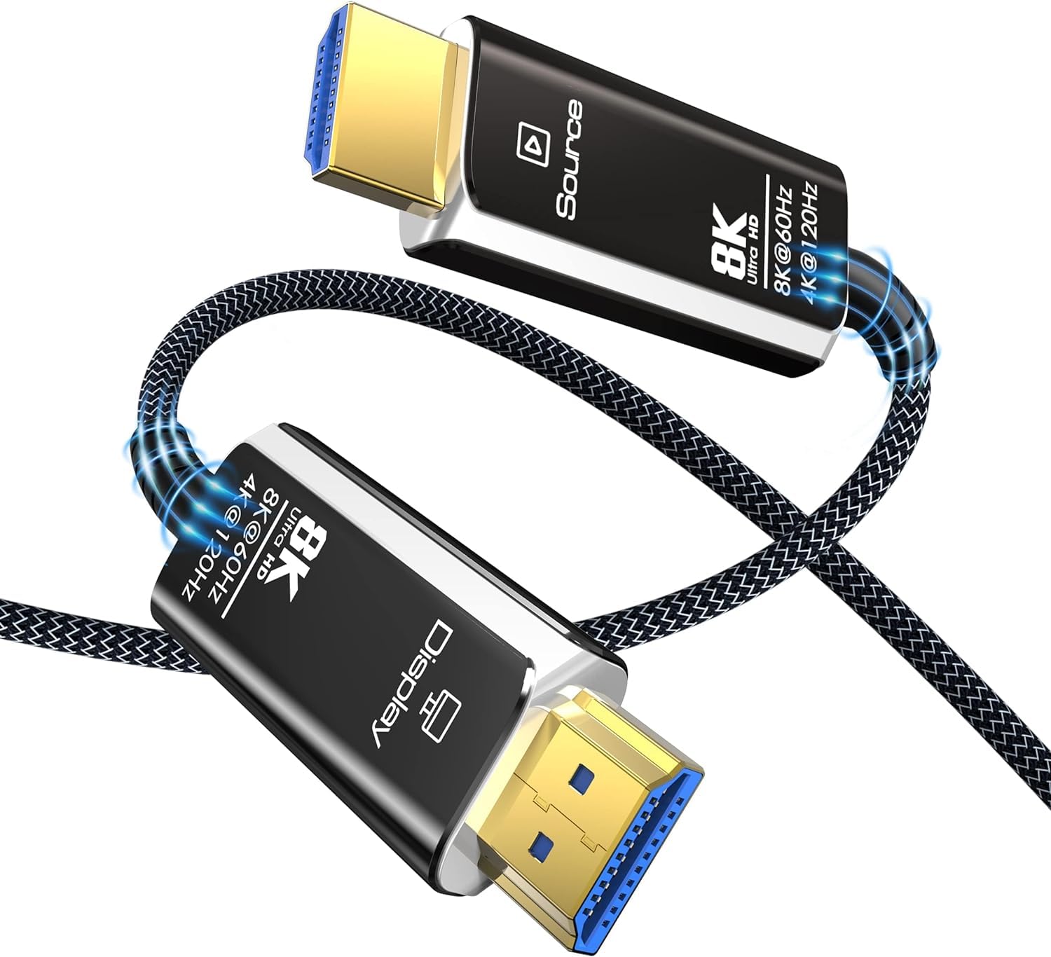 DGHUMEN Fiber Optic HDMI Cable 20M, 48Gbps Ultra High Speed HDMI 2.1 Cable with Hard Wear Nylon Braided 8K@60Hz 4K@120Hz Supports HDR Dolby eARC Compatible with all HDMI devices PC/TV/HDTV/Blu-ray