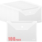 WORPSON 100 Pack, Plastic Envelopes &ndash; Transparent Waterproof Reusable File Folders for A4 Letter Sized Documents, Receipts, Photos &amp; Office/School Use (100)