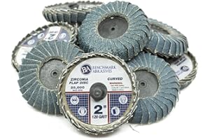 Benchmark Abrasives 2" Quick Change Zirconia Curved Flap Disc Grinding Wheel with Male R-Type Back Design - Finishing, Deburring of Irregular Surfaces - for Die Grinder & More (10 Pack) 120 Grit