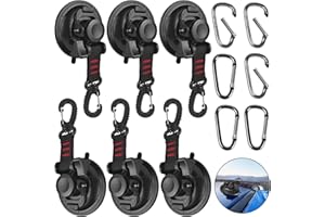 Hlogree 6PCS Heavy Duty Suction Cups Anchor with Hooks,Vacuum Suction Cup Camping Tie Downs with 6PCS Aluminum Buckle,Outdoor Strong Suction Cup Wall Anchor for Camping Tarp Accessory,Car Side Awning