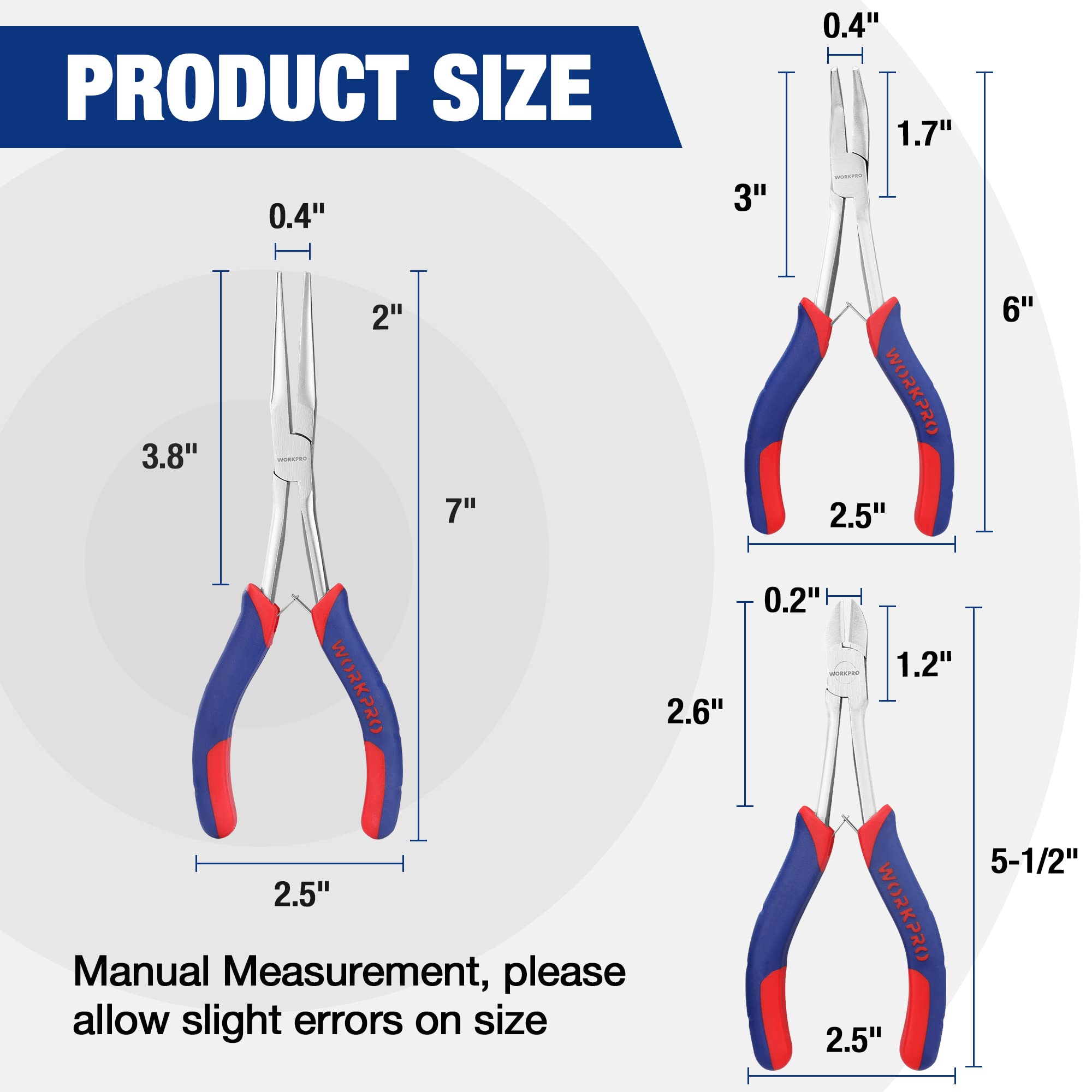 WORKPRO Mini Long Reach Pliers Set - 3-Piece Kit Includes 7