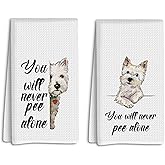 Greatingreat 2 Pcs Westie Dog Bathroom Waffle Towels, You Will Never Pee Alone Westie Bathroom Hand Towels Decor Gifts for Women Dog Lover, West Highland White Terrier Gifts