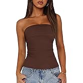 BTFBM Womens Strapless Tube Tops Spring Summer Clothes 2026 Trendy Casual Ruched Stretchy Going Out Bodycon Bandeau Top