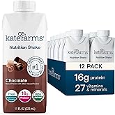 KATE FARMS Organic Nutrition Shake, Chocolate, 16g Protein, 27 Vitamins and Minerals, Protein Meal Replacement Drink, Protein Shake, 11 oz (12 Pack)