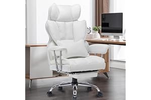 Efomao Big and Tall Office Chair 400lbs – PU Leather Executive Office Chair with Lumbar Support & Leg Rest, Heavy-Duty Computer Chairs for Home Office, White