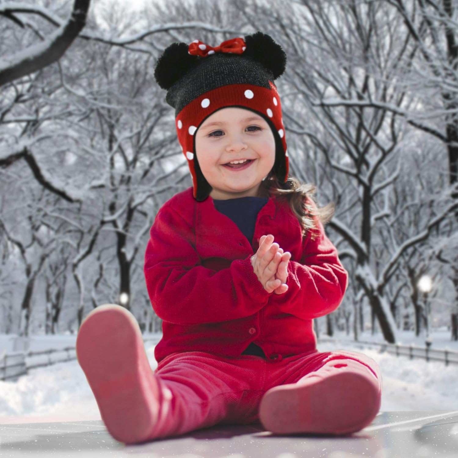 Disney Girl Winter Hat Set, Minnie Mouse Kids Beanie and Gloves Or Mittens for Age 4-7: Clothing