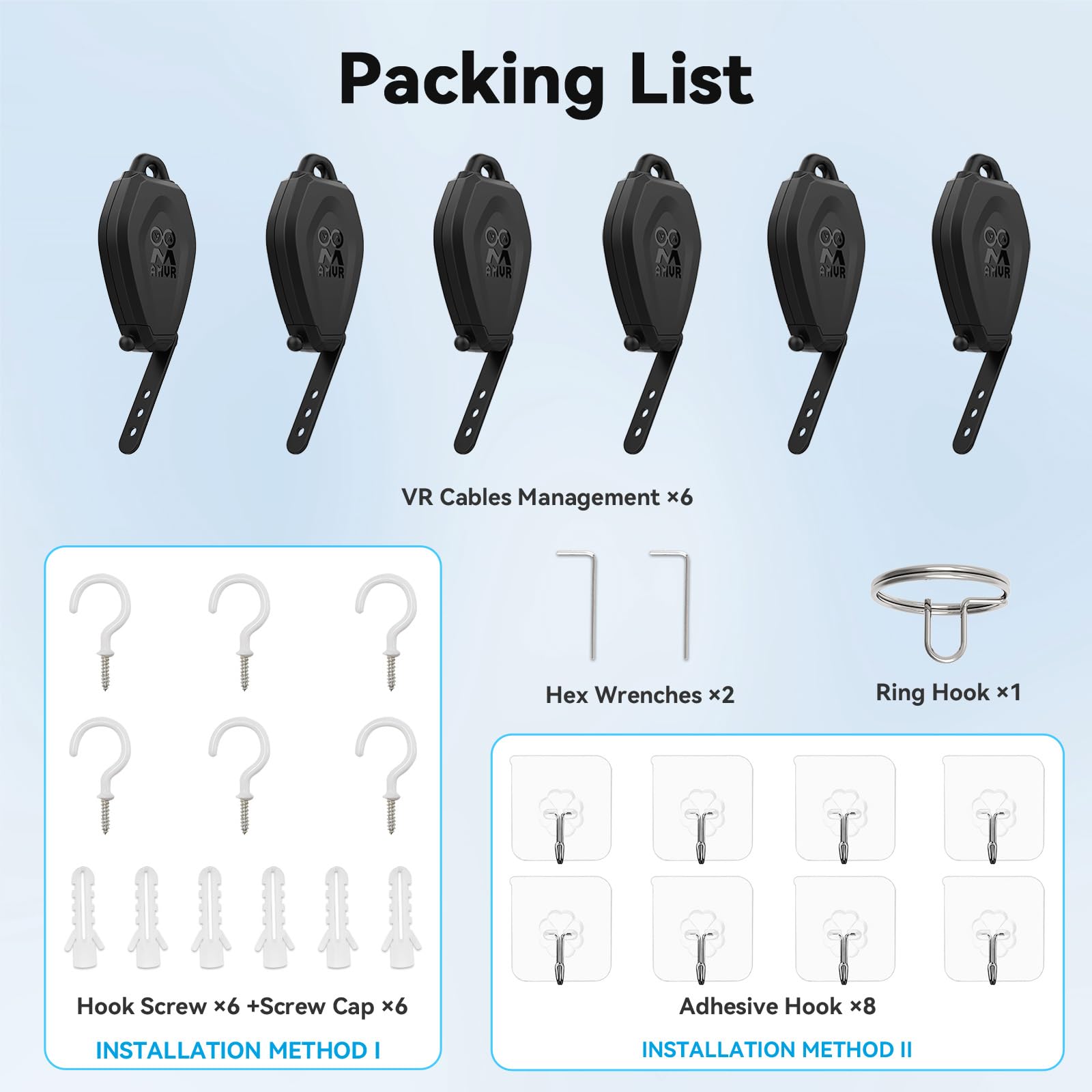 AMVR VR Cable Management System, 6 Packs Ceiling Pulley System Compatible with Meta Quest 3S/3/2/Valve Index/Rift S/PSVR/HTC VR Cord Accessories(VR Link Cable Not Included)