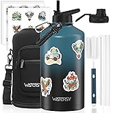 1 Gallon Water Bottle Insulated(Cold for 48 Hrs),BPA Free&Leak Proof,128oz Stainless Steel Water Jug,Large Water Bottle with Straw Spout Lids for Gym,Hiking,Camping&Travel,Black Blue