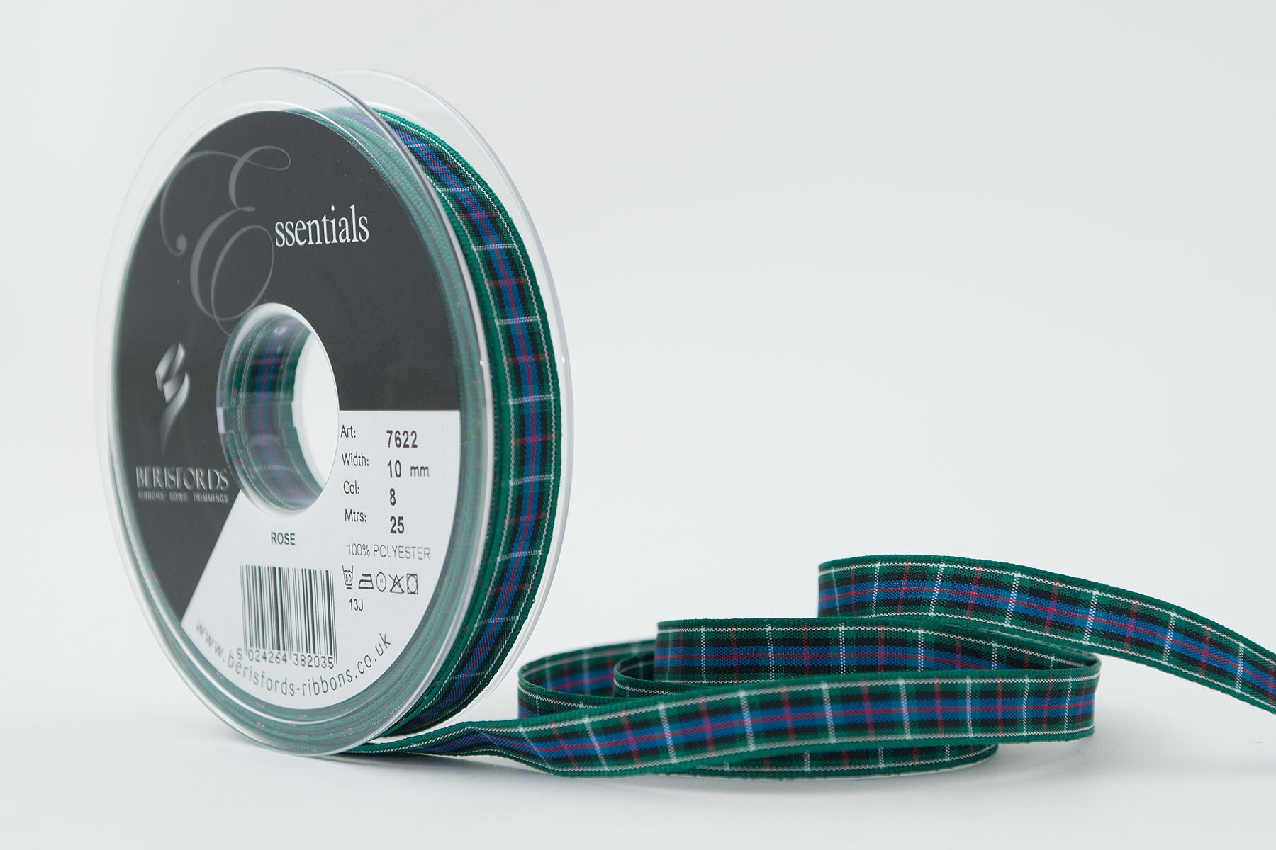 Berisfords 7622/10/08 10mm x 25m reel of cream satin Ribbon, Rose
