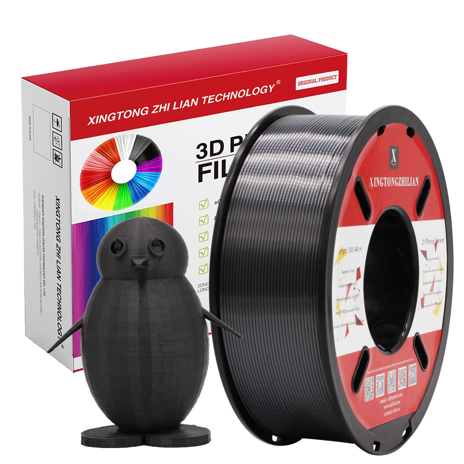 PLA 3D Printer Filament 1.75mm,3D Printing Filament Material Dimensional Accuracy +/- 0.02 mm,1kg/Spool (2.2 LBS) for 3D Printers, Black Silk PLA