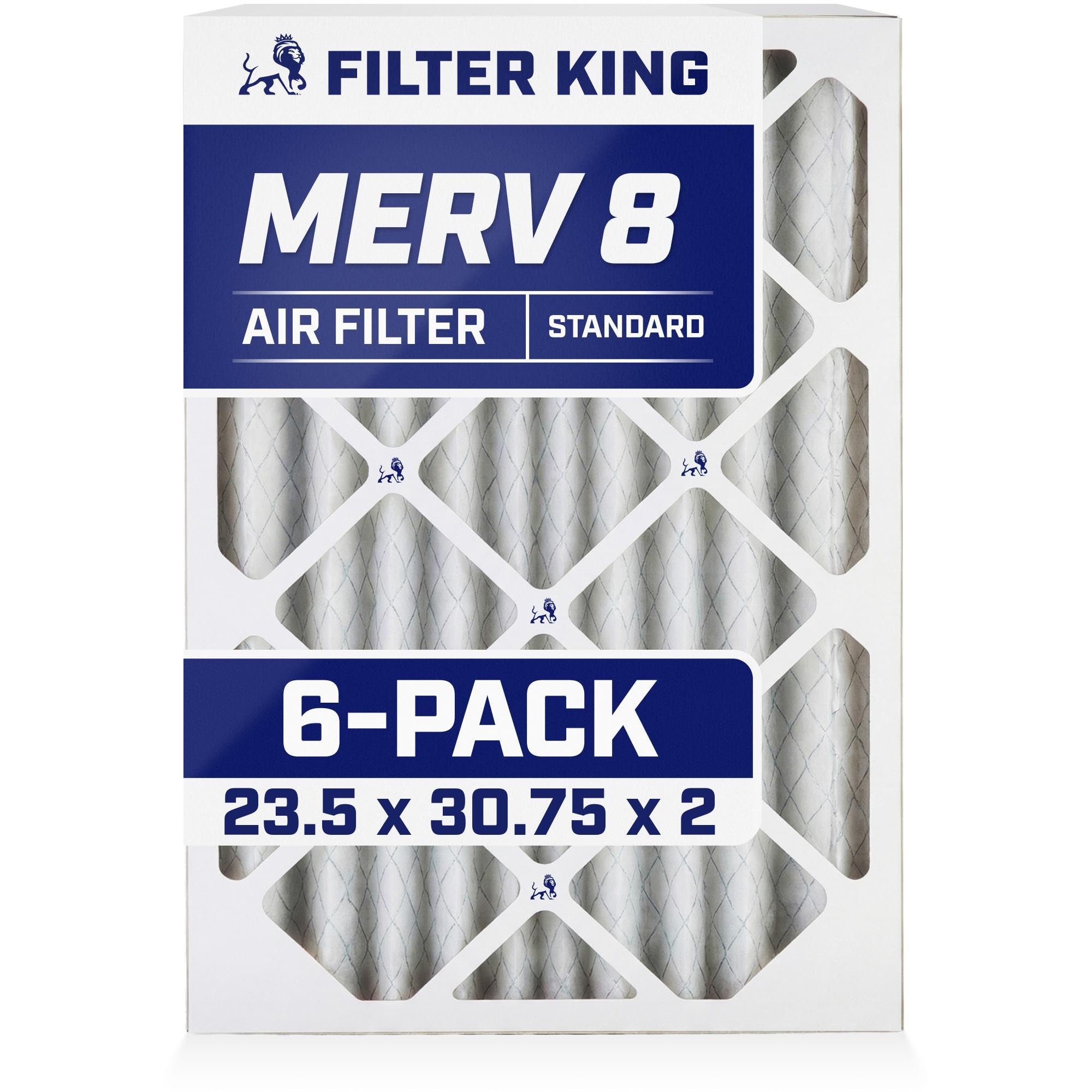 Filter King 23.5x30.75x2 Air Filter (MERV 8) (6-Pack) Dust & Allergy Control AC Furnace Filters, MADE IN USA, HVAC, Pleated, Electrostatic (Actual Size: 23.5 x 30.75 x 1.75) Image