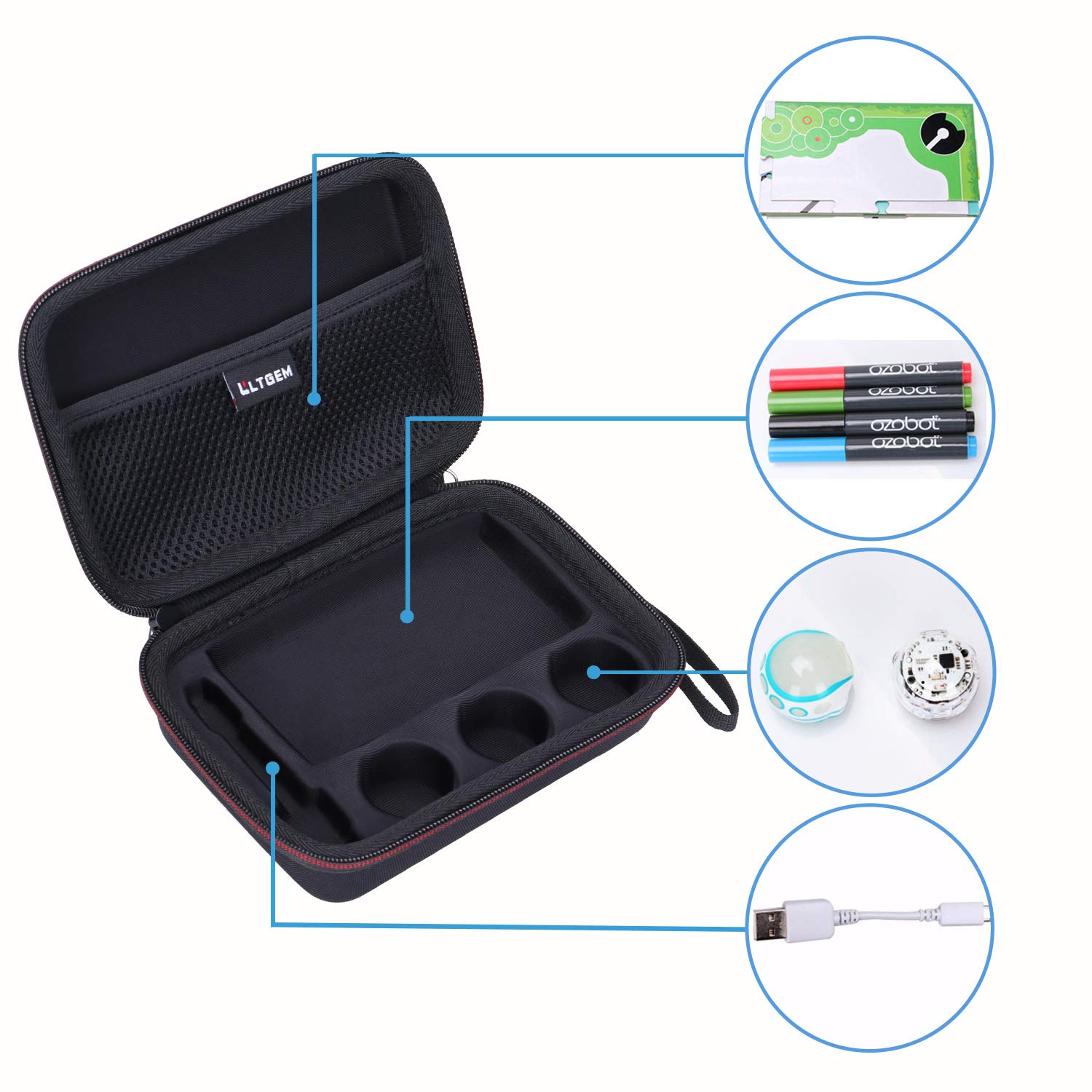 LTGEM EVA Hard Black Case for Bit Coding Robot - Fits USB Charging Cable / playfield / Skin / 4 Color Code Markers ( Fits a Full Robotics kit )