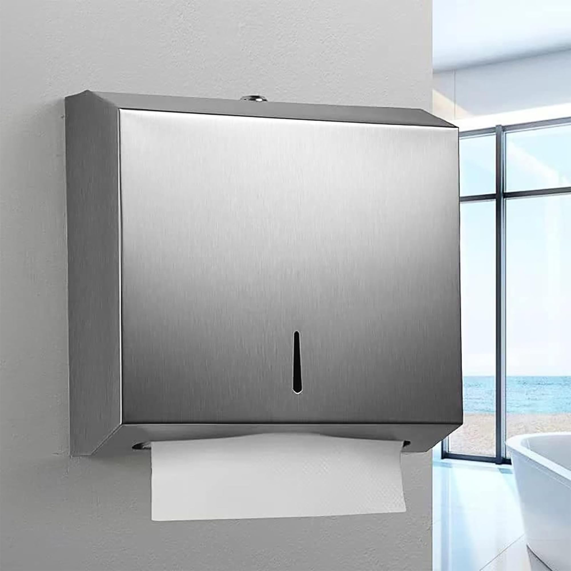 NICEME Paper Towel Dispenser, Stainless Steel Towel Dispenser, Lockable, Wall Mounted Tissue Dispenser, for Folded Towels for 250 to 400 Paper Towels