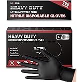 NEOTRIL 6 Mil Heavy Duty Black Nitrile Disposable Gloves, Latex Powder-Free, Textured Rubber Gloves for Cooking Mechanic