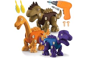 TEUVO Take Apart Dinosaur Toys for Kids, 3 Packs Take Apart Toys with Electric Drill Screwdrivers, Learning Building Toys Set