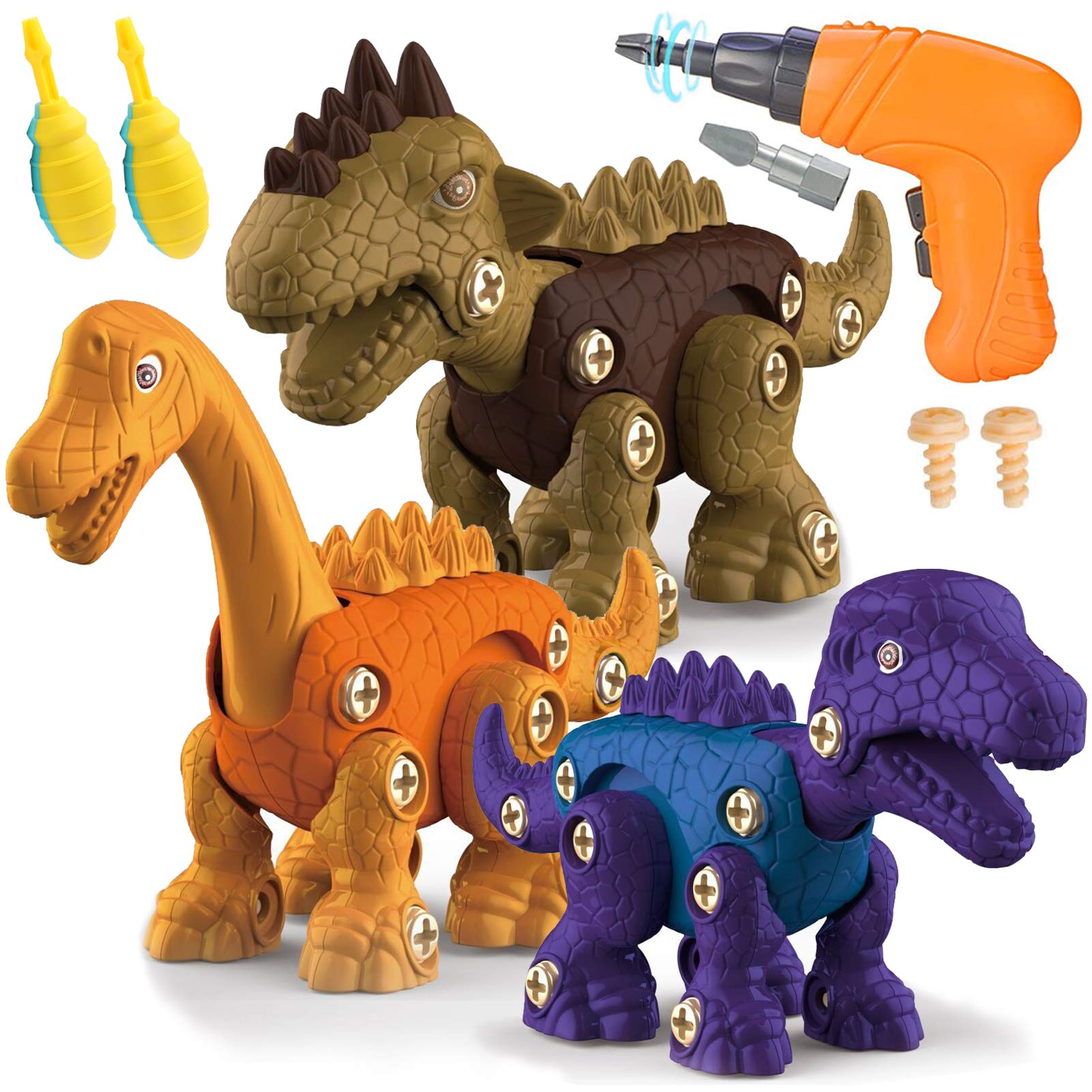 STAY GENT Take Apart Dinosaur Toys for Kids, 3 Pack Take Apart Toys with Electric Drill, STEM Learning Gift for 3+ Boys and Girls