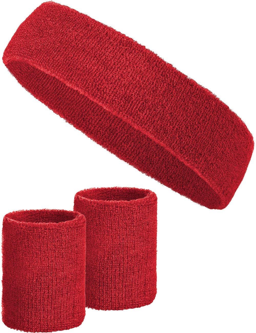 3-piece sweatband set with 2x sweatbands for wrists + 1x headband for women & men (red)