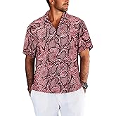UPAAN Men's Leopard Printed Disco Shirts Short Sleeve Button Down Casual Shirt
